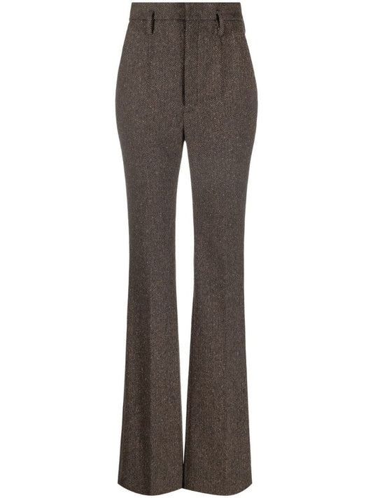 Brown Herringbone Tailored Wool Trousers