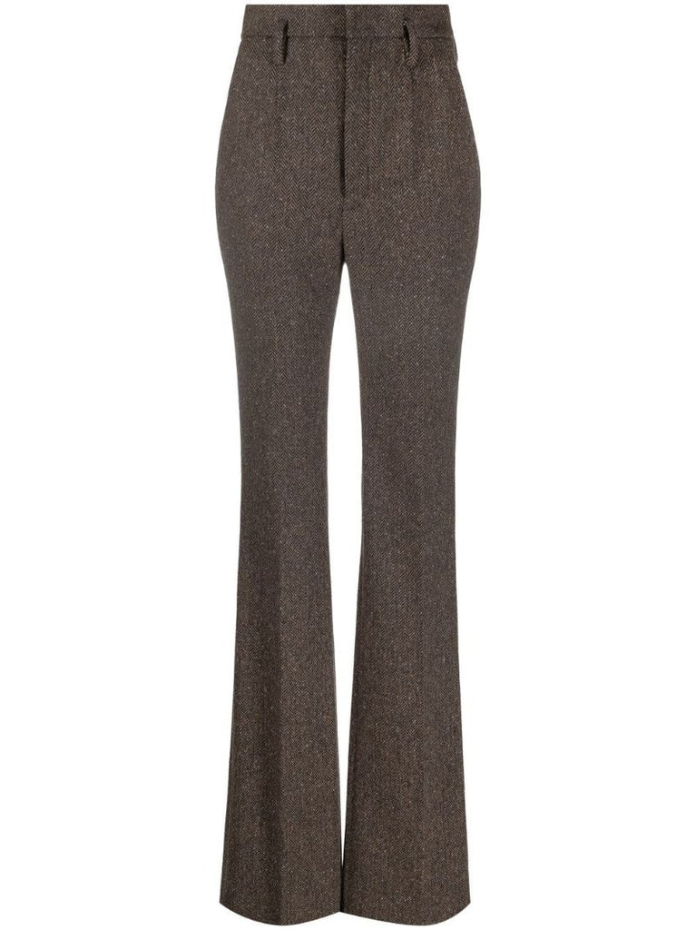 Brown Herringbone Tailored Wool Trousers