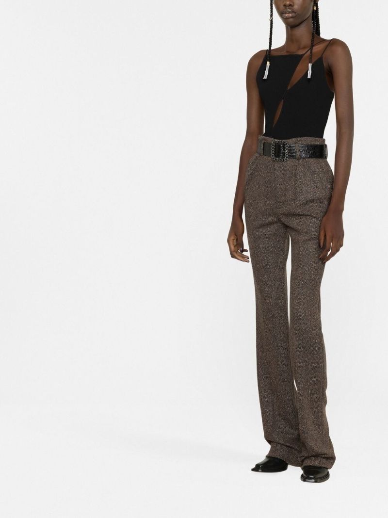 Brown Herringbone Tailored Wool Trousers