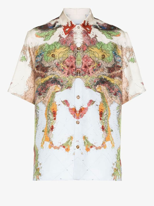 Blue Map Print Silk Shirt