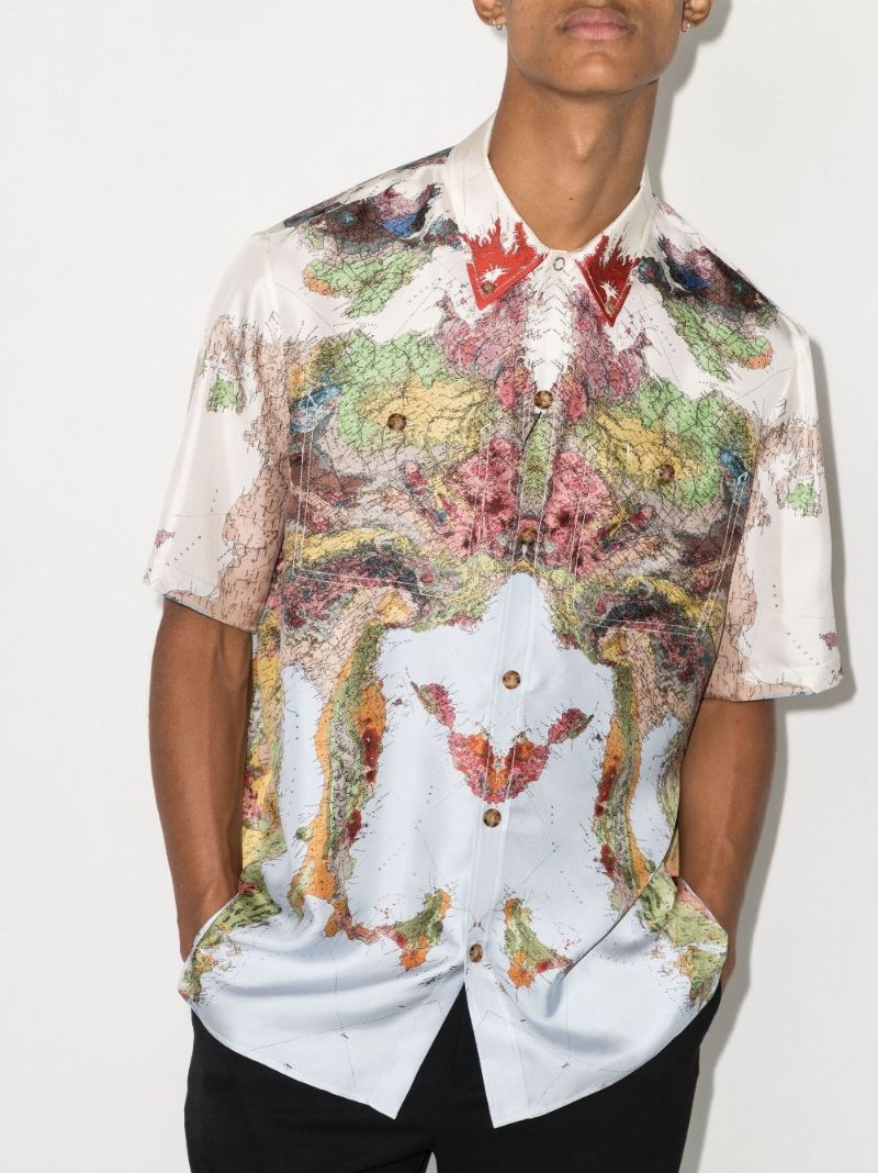 Blue Map Print Silk Shirt