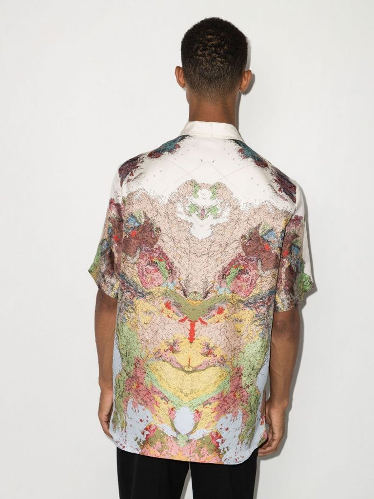 Blue Map Print Silk Shirt