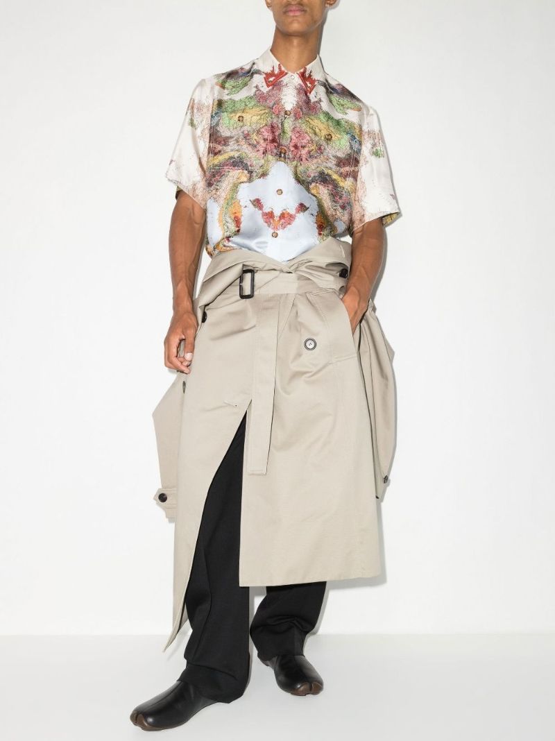 Blue Map Print Silk Shirt