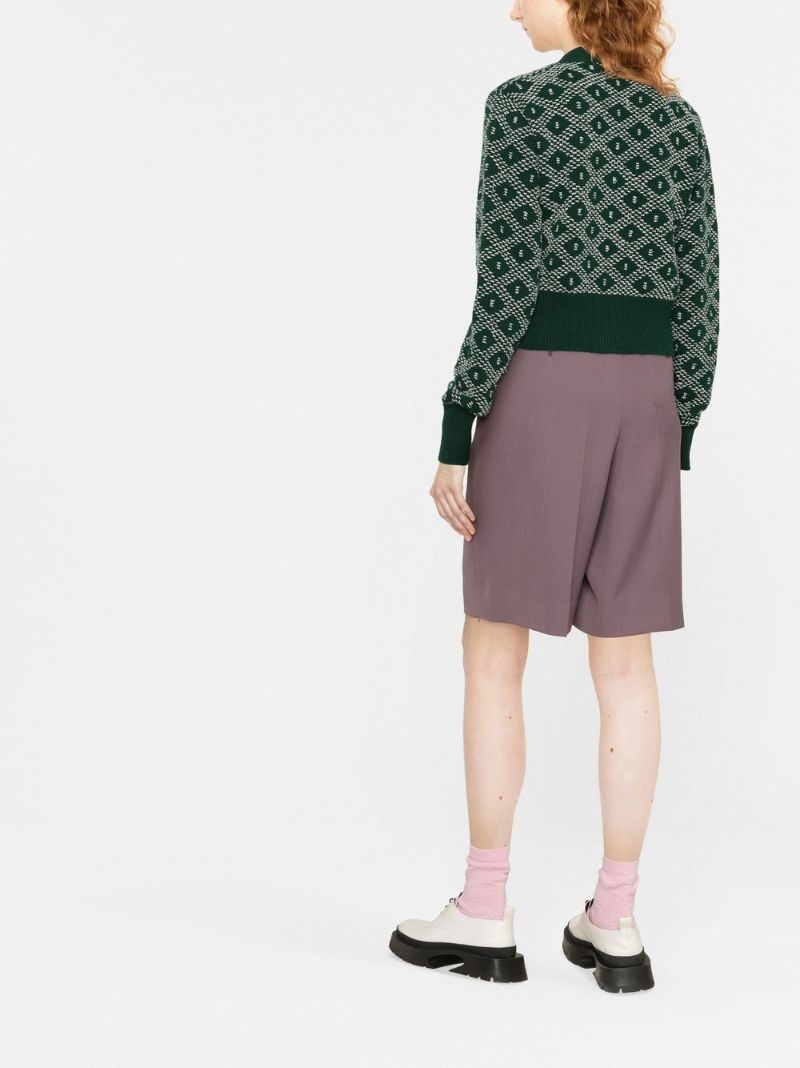 Green Diamond Jacquard V-neck Cardigan