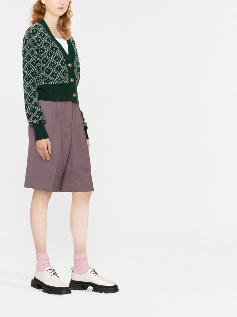 Green Diamond Jacquard V-neck Cardigan