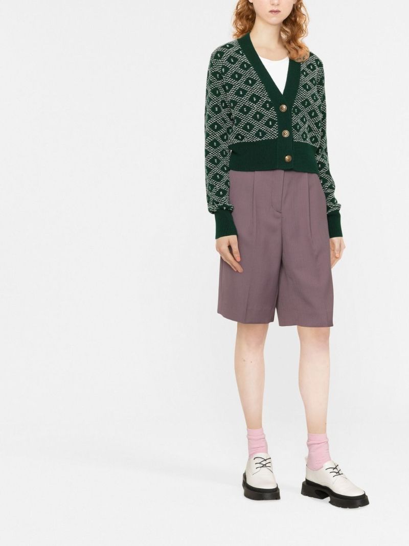 Green Diamond Jacquard V-neck Cardigan