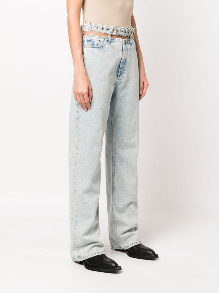 Blue Y Belt Wide Leg Jeans
