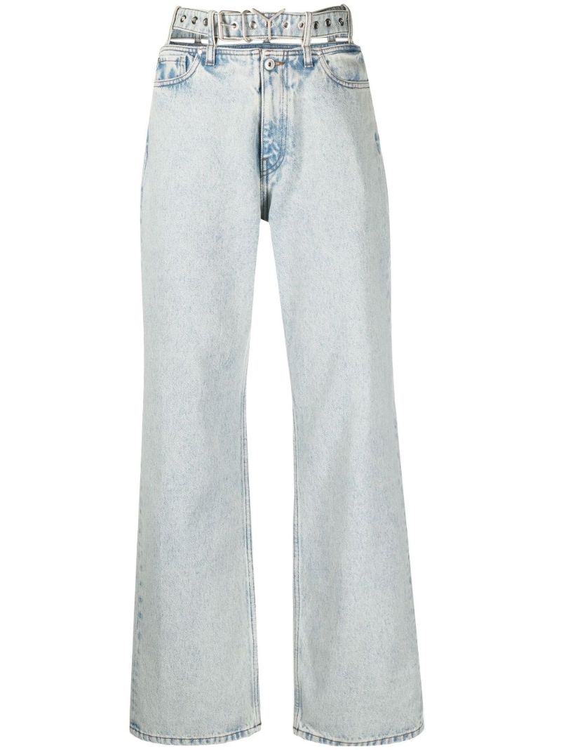 Blue Y Belt Wide Leg Jeans