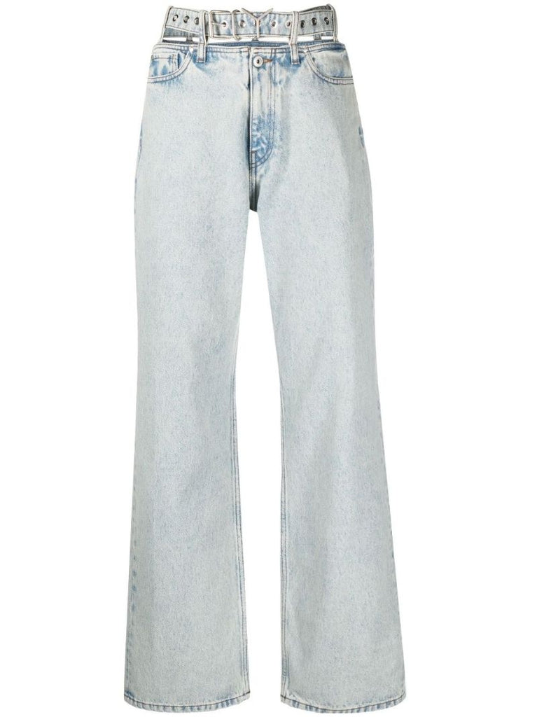 Blue Y Belt Wide Leg Jeans