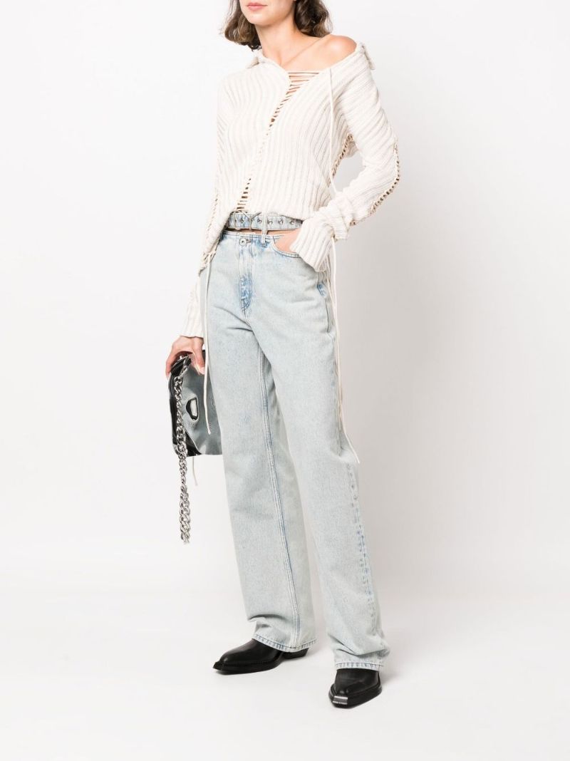 Blue Y Belt Wide Leg Jeans