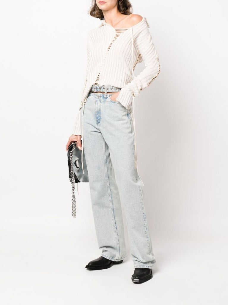 Blue Y Belt Wide Leg Jeans