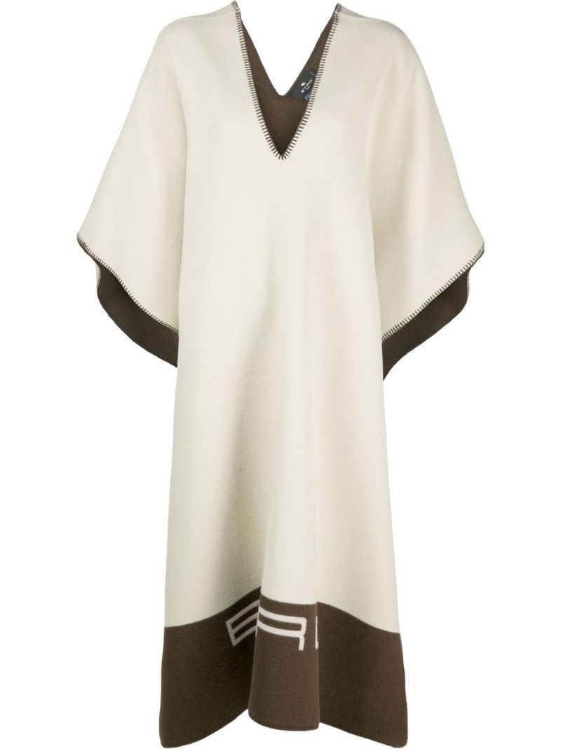 White Logo Border Wool Poncho