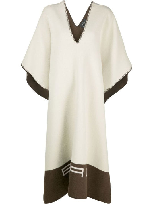 White Logo Border Wool Poncho