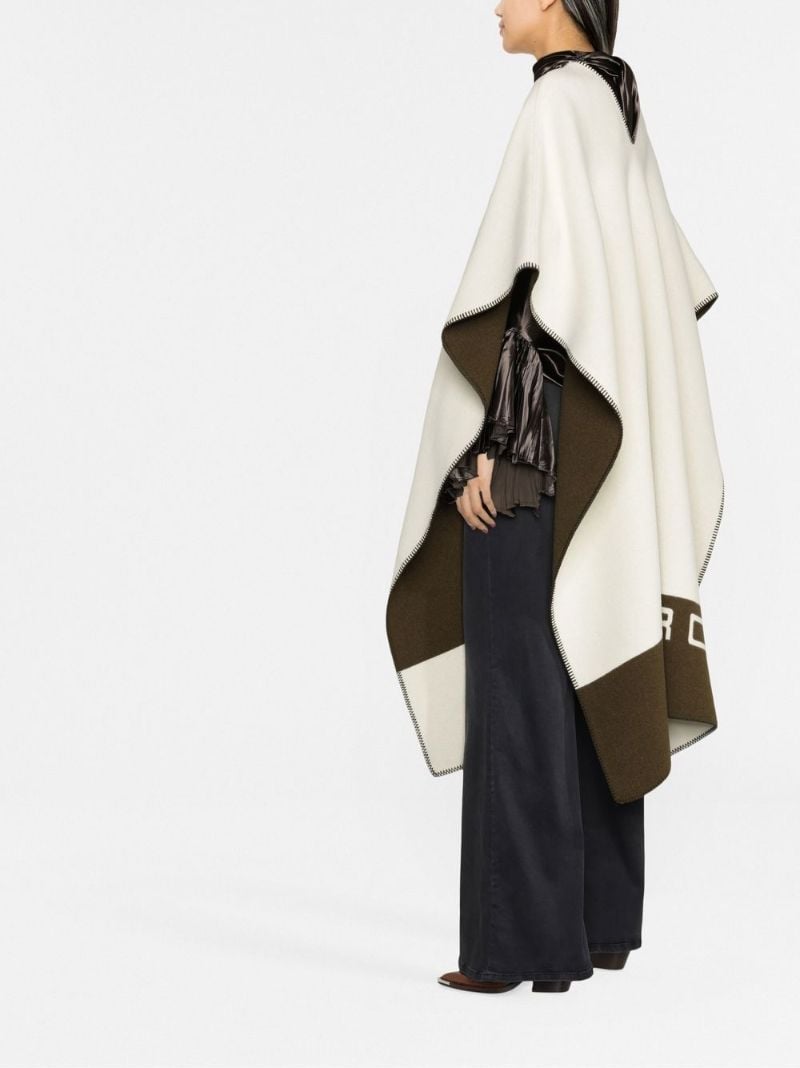 White Logo Border Wool Poncho