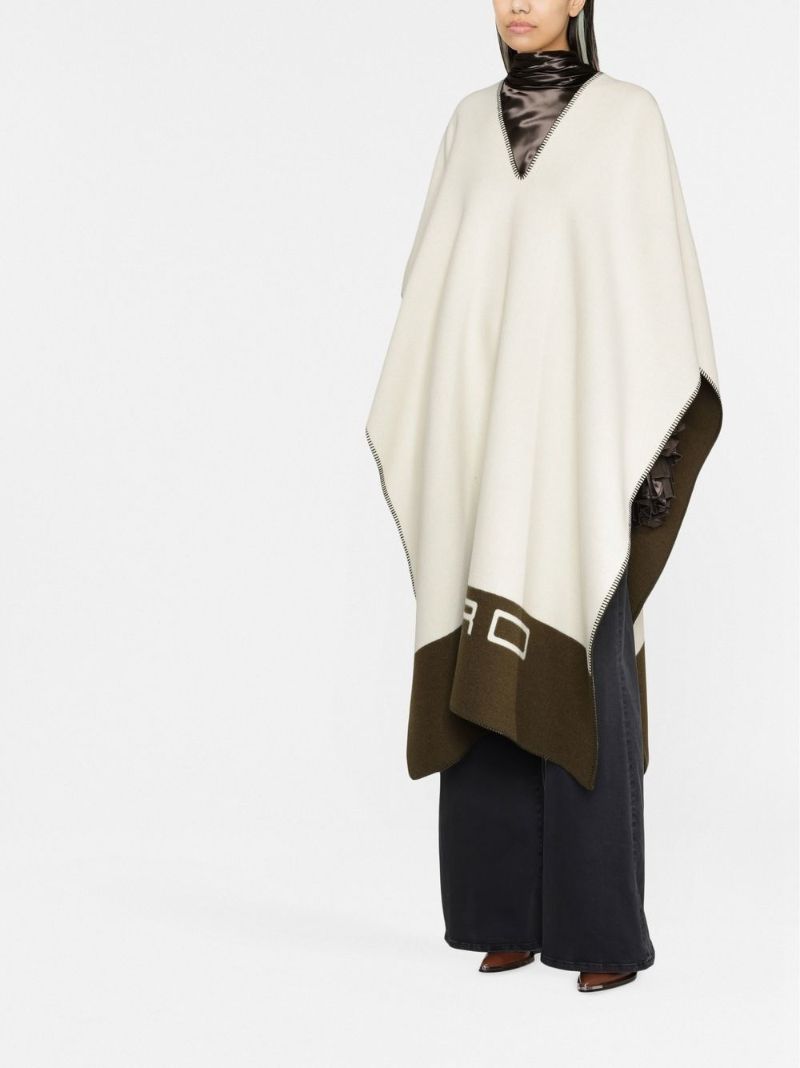 White Logo Border Wool Poncho