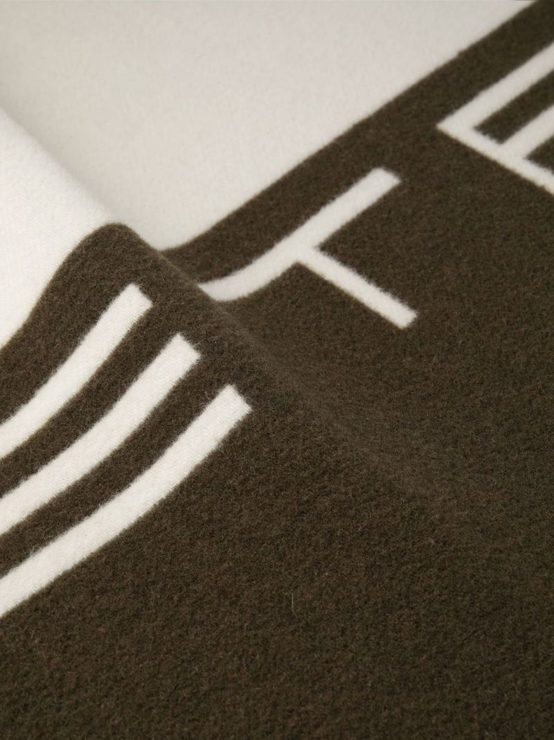 White Logo Border Wool Poncho