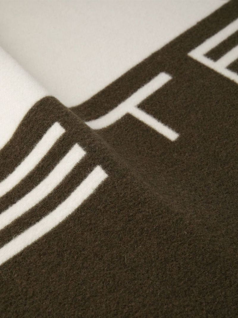 White Logo Border Wool Poncho