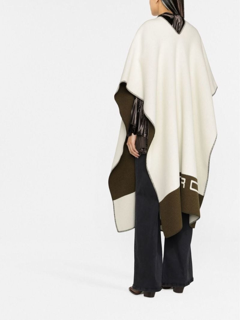 White Logo Border Wool Poncho