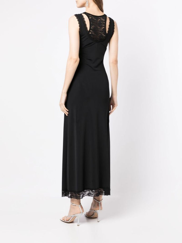 Black Lace Trim Midi Dress