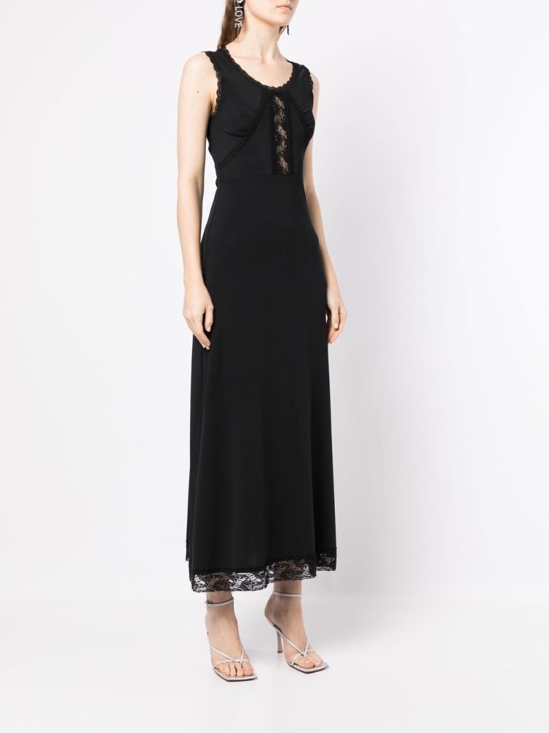 Black Lace Trim Midi Dress