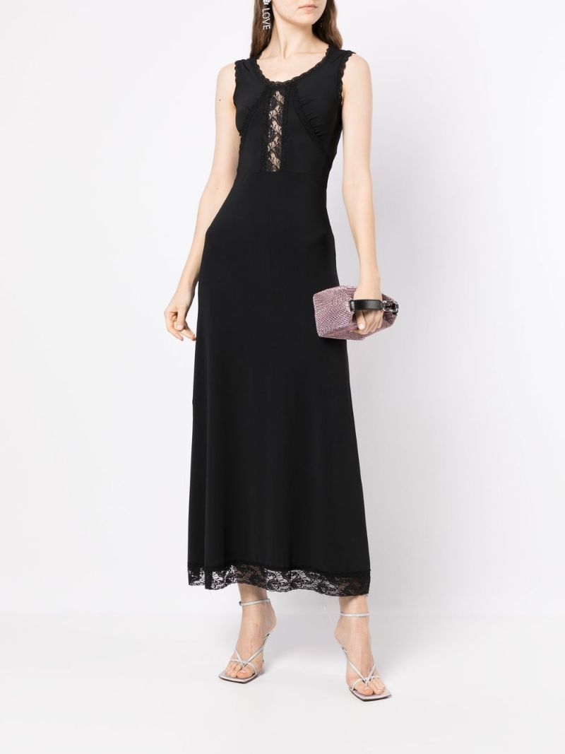 Black Lace Trim Midi Dress