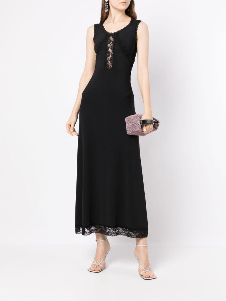 Black Lace Trim Midi Dress