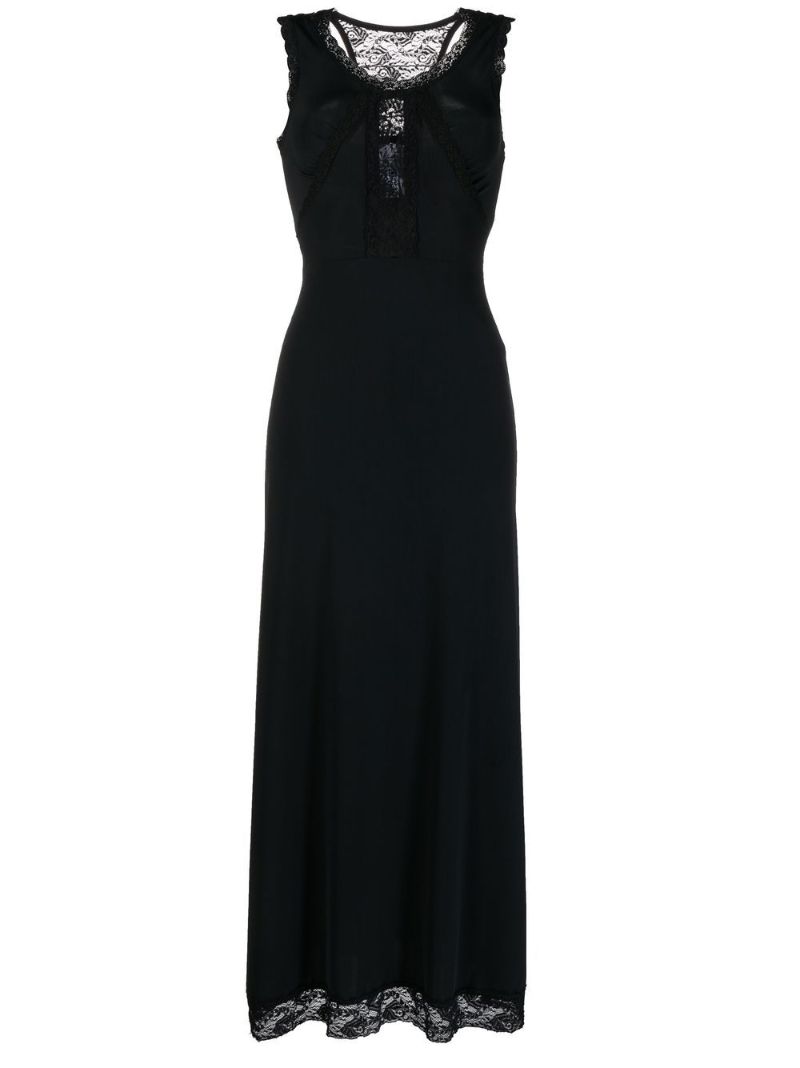 Black Lace Trim Midi Dress