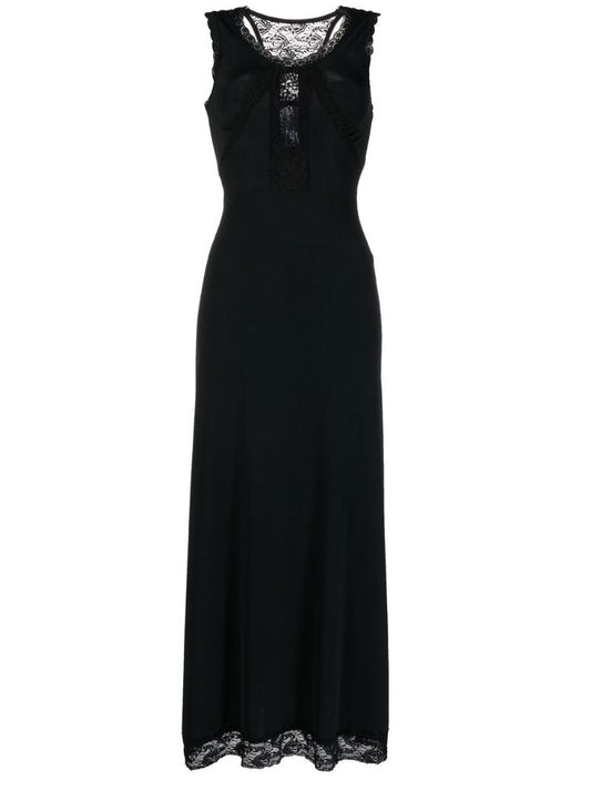 Black Lace Trim Midi Dress