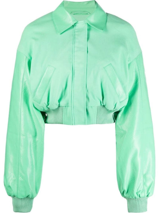 Green Britany Logo Embossed Bomber Jacket
