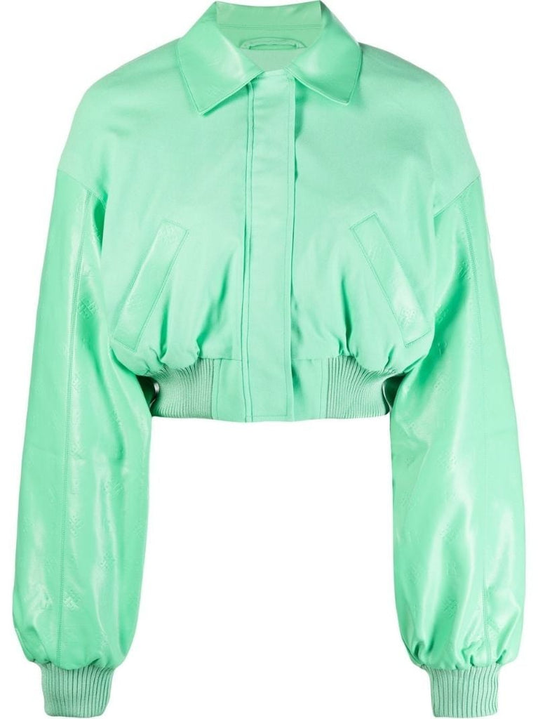 Green Britany Logo Embossed Bomber Jacket