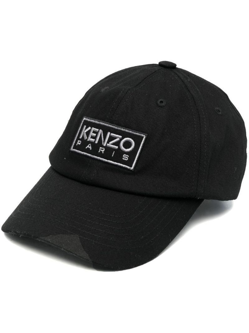 Black Embroidered Logo Cotton Cap