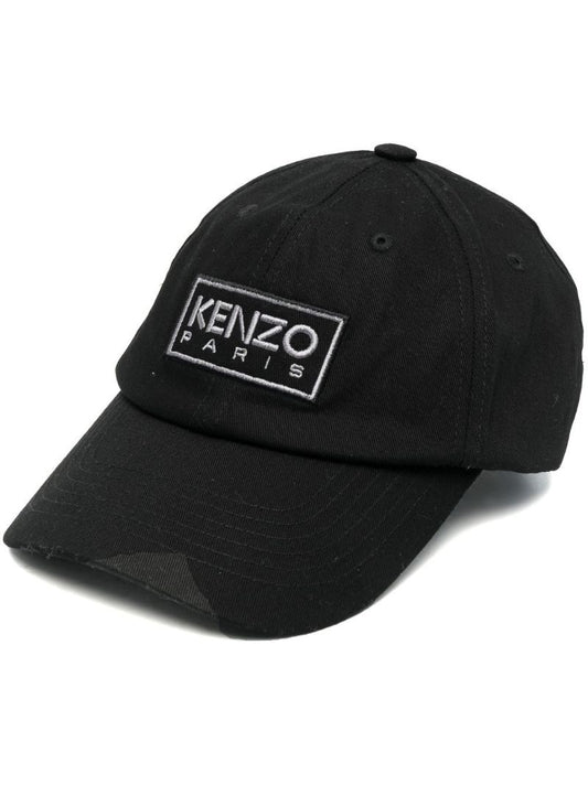 Black Embroidered Logo Cotton Cap