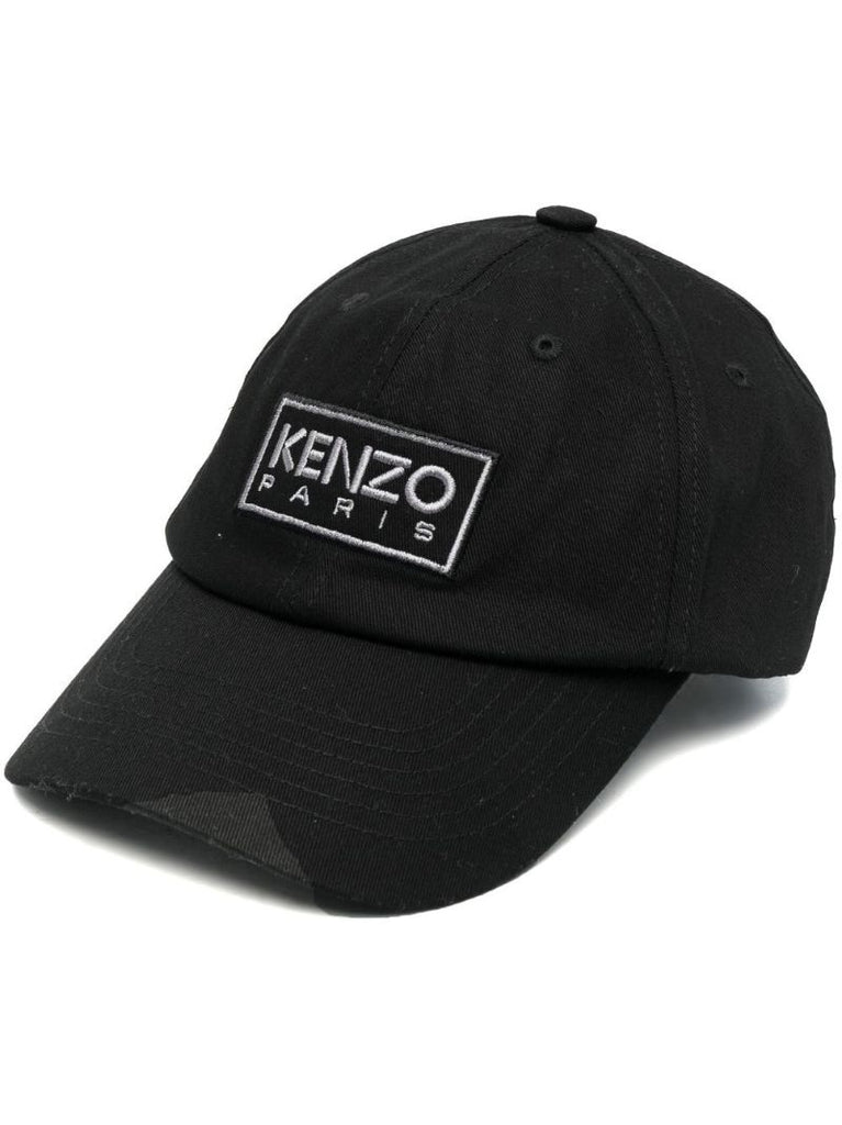 Black Embroidered Logo Cotton Cap