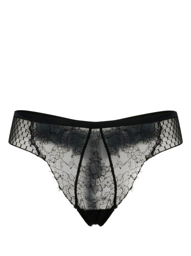 Black Honeycomb Shadows Lace Thong