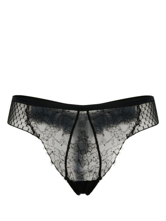 Black Honeycomb Shadows Lace Thong