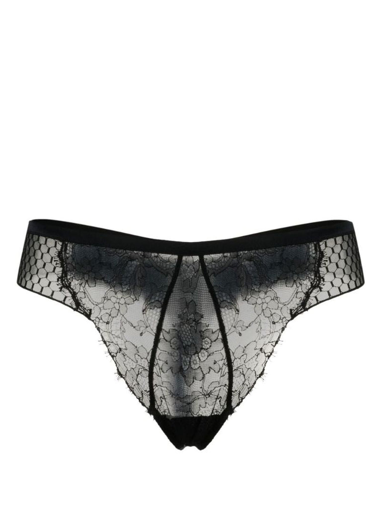 Black Honeycomb Shadows Lace Thong