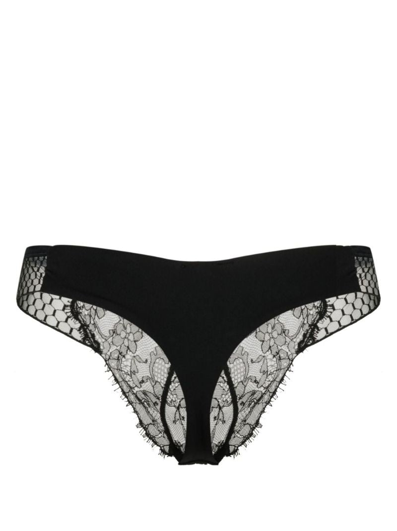 Black Honeycomb Shadows Lace Thong