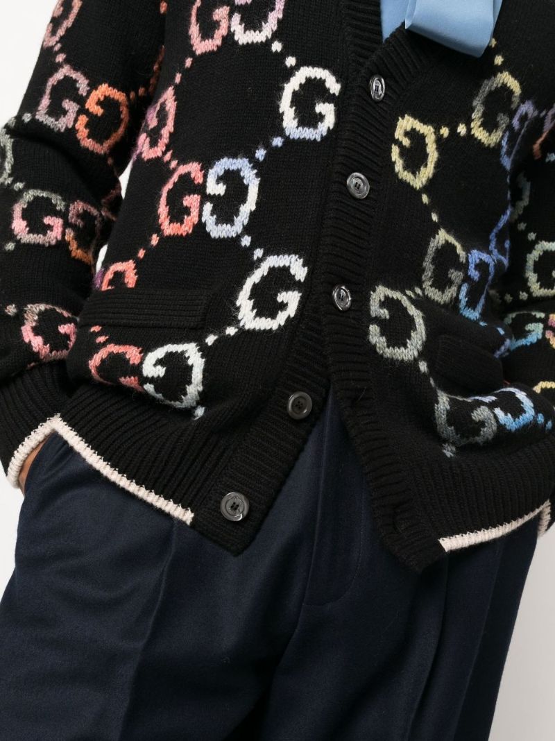 Black Rainbow Gg Monogram Wool Cardigan
