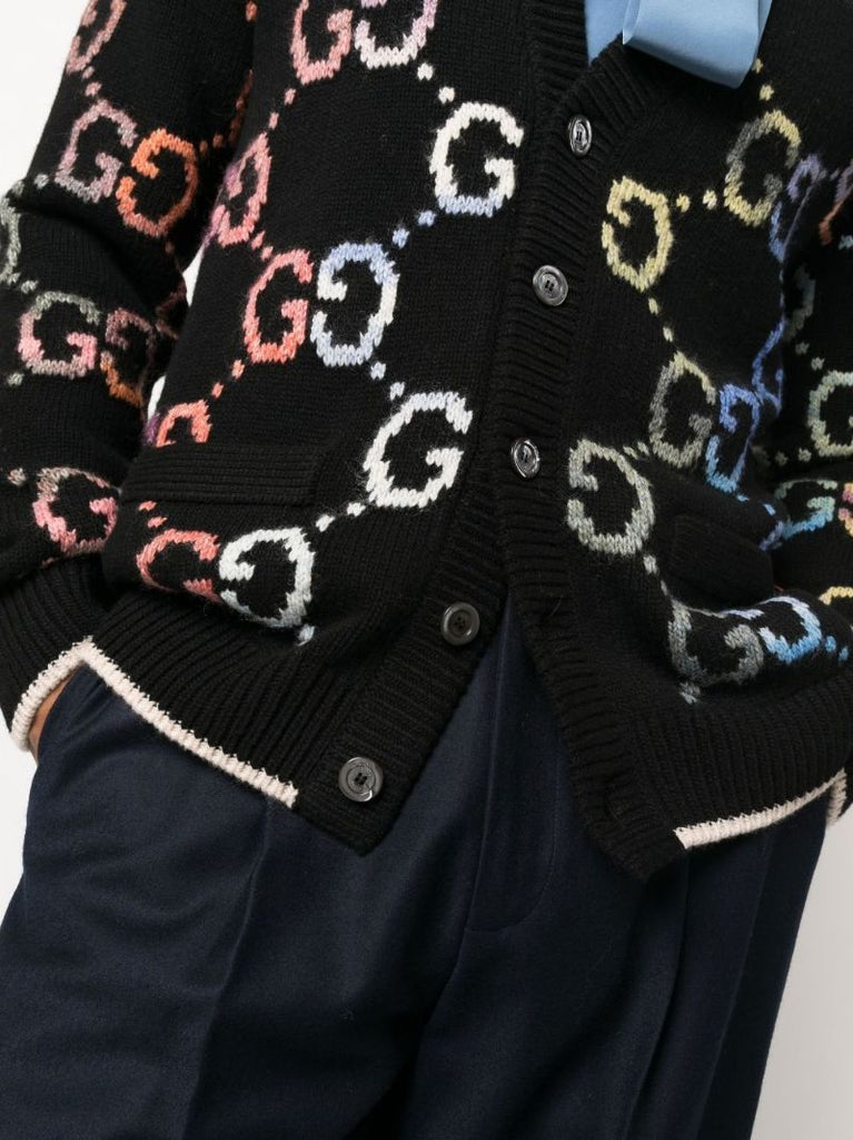 Black Rainbow Gg Monogram Wool Cardigan