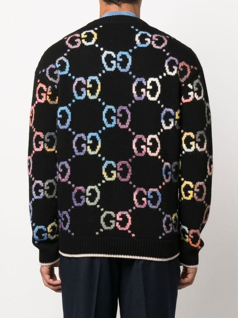 Black Rainbow Gg Monogram Wool Cardigan