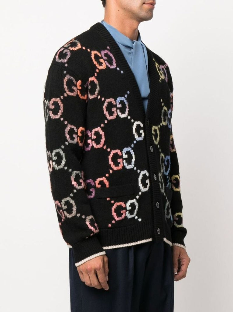 Black Rainbow Gg Monogram Wool Cardigan