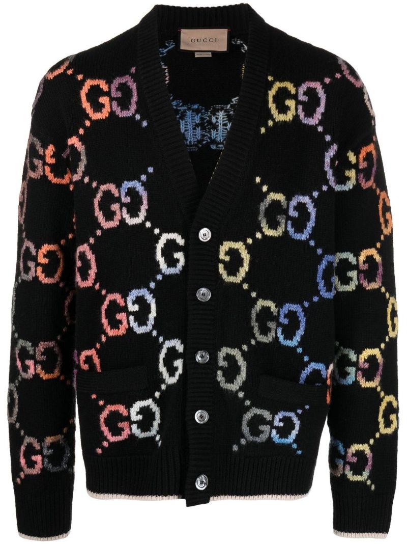 Black Rainbow Gg Monogram Wool Cardigan