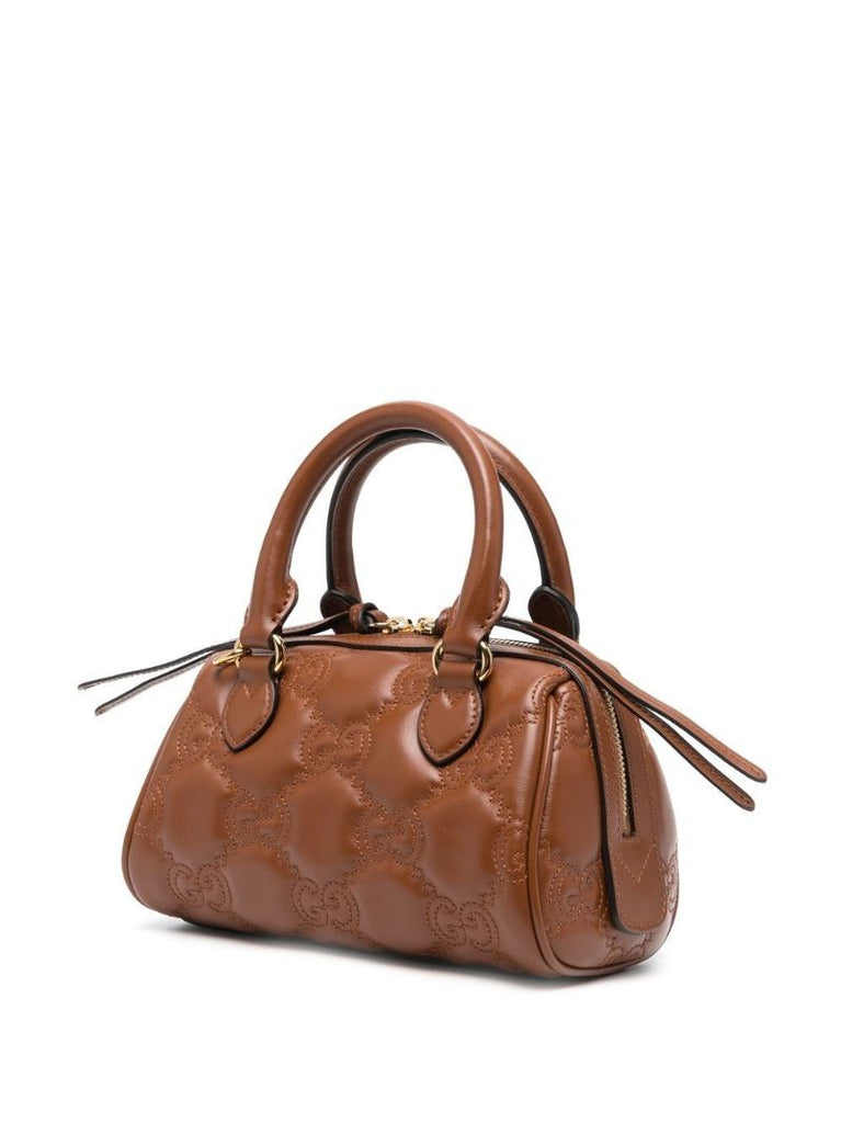 Brown MatelassÃ_x0083_Â© Mini Leather Top Handle Bag