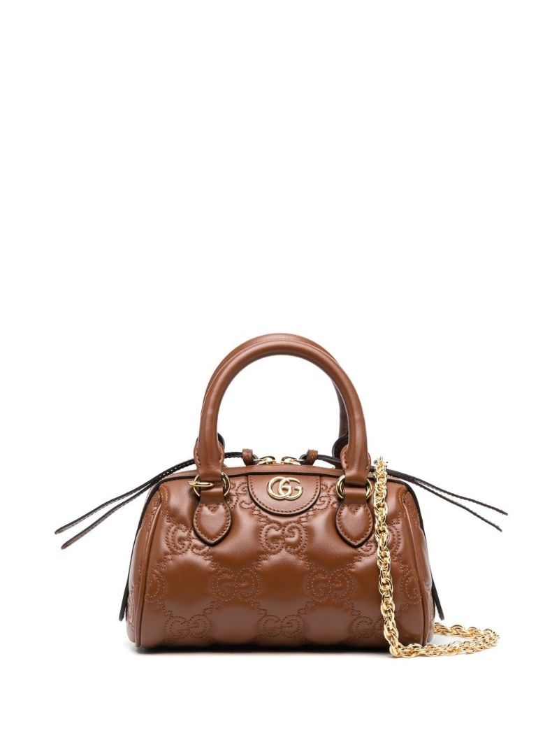 Brown MatelassÃ_x0083_Â© Mini Leather Top Handle Bag