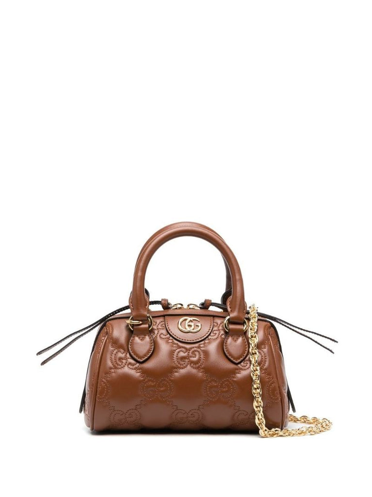 Brown MatelassÃ_x0083_Â© Mini Leather Top Handle Bag
