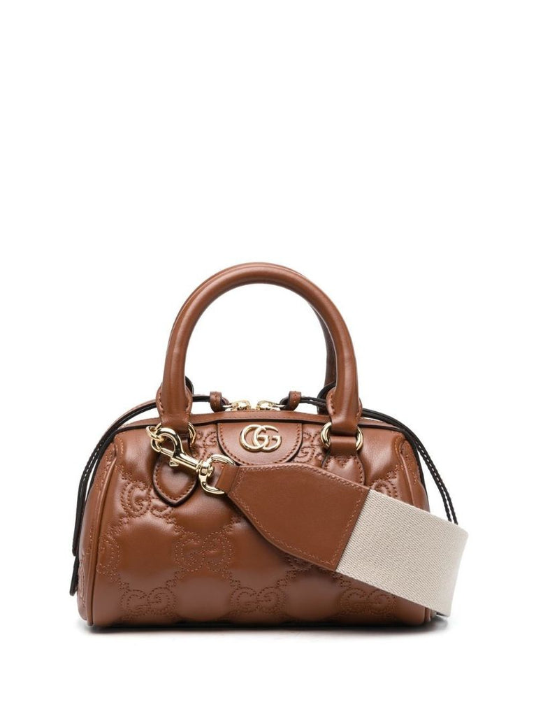 Brown MatelassÃ_x0083_Â© Mini Leather Top Handle Bag