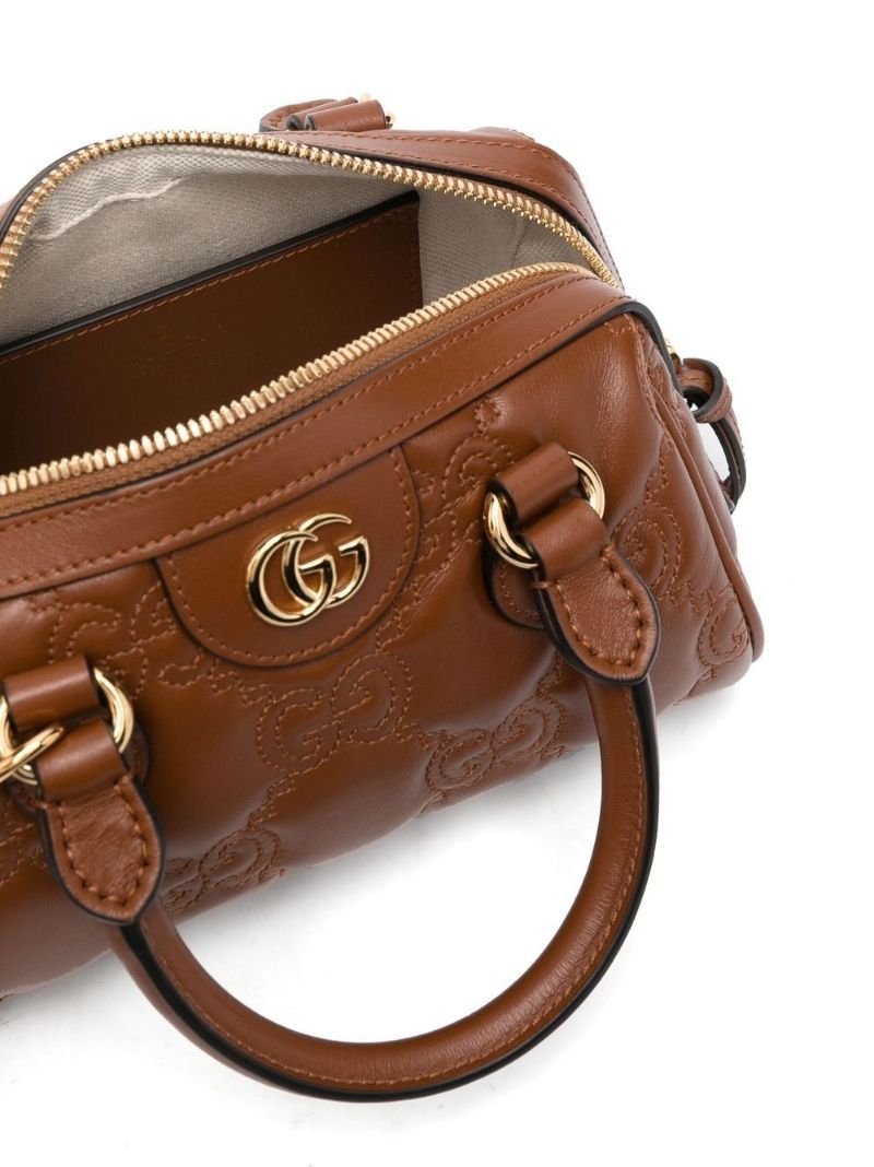 Brown MatelassÃ_x0083_Â© Mini Leather Top Handle Bag
