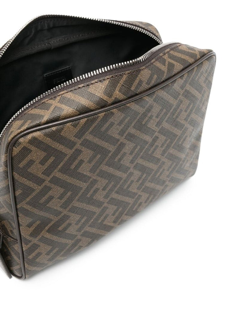 Brown Ff Logo Print Wash Bag