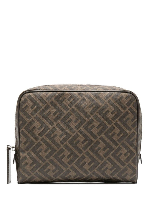 Brown Ff Logo Print Wash Bag