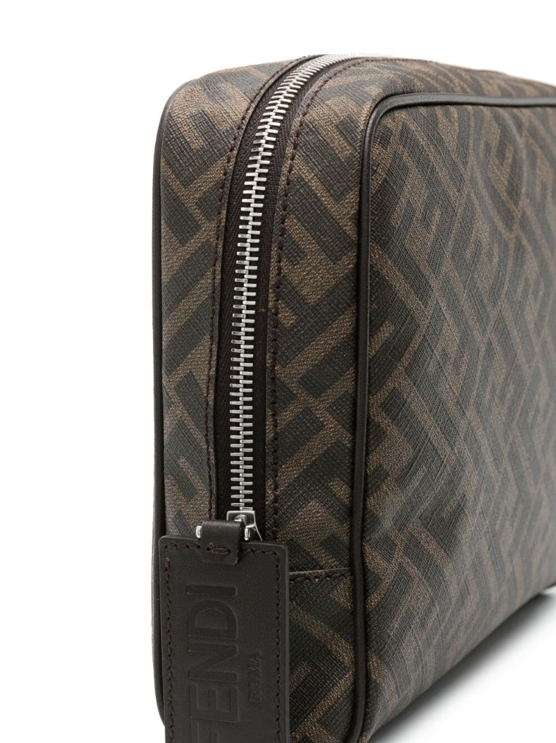 Brown Ff Logo Print Wash Bag